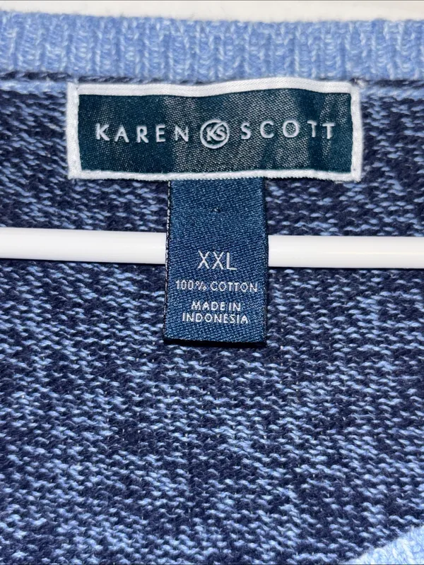 Kendra Scott Patchwork Shades Of Blue Cotton Sweater Scoop Neck Xxl Oversized - Image 8