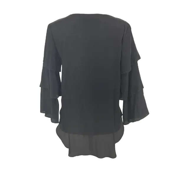 Amanda Uprichard Black Silk V Neck Pullove Tiered Ruffle Sleeve Top Size Medium - Image 2