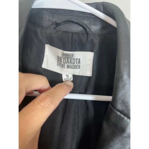 BB‎ Dakota Steve Madden Im Busy Faux Leather Blazer Black Longline Jacket - Image 3
