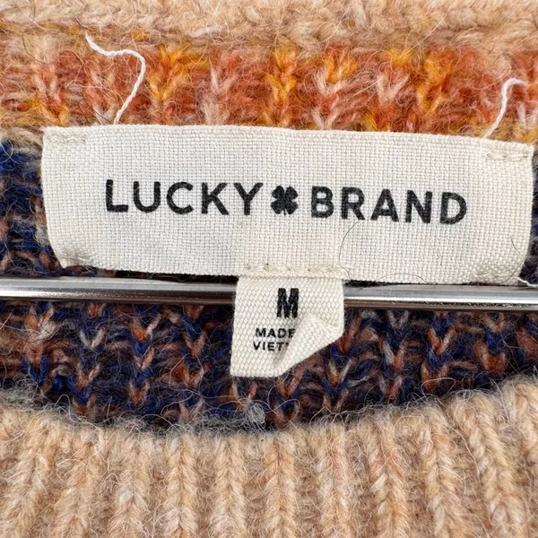 Lucky Brand Western Sweater Wool Blend Jewel Tone Boho Aztec Waist Length Medium - Image 6