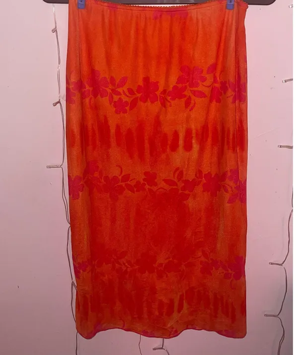 Orange Floral Beach Boho Midi Skirt - Image 3