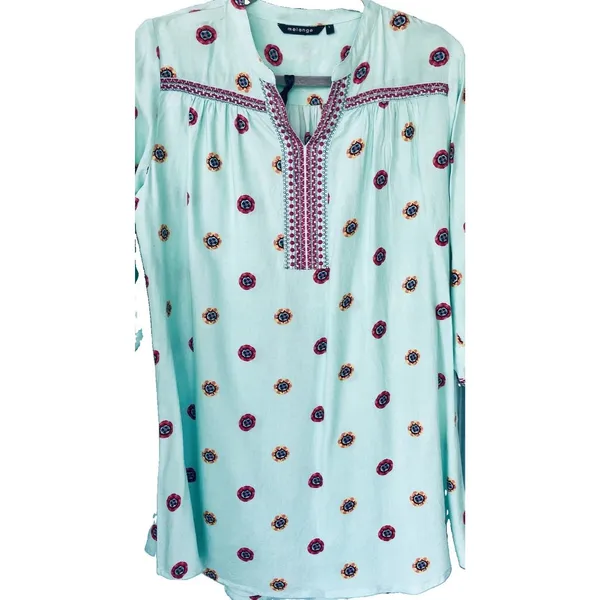 Mint Green Embroidered Boho Tunic Dress L Casual Summer Caftan Shift" - Image 2