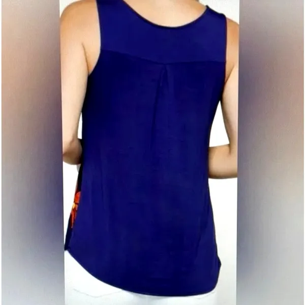 Fortune + Ivy Kason Split Neck Sleeveless Blouse Blue Red Floral L - Image 4