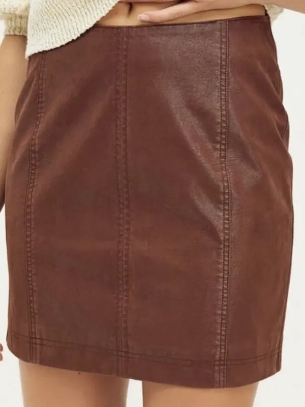 EUC Free People Modern Femme Faux Leather Skirt Cocoa Brown Size 10 - Image 2