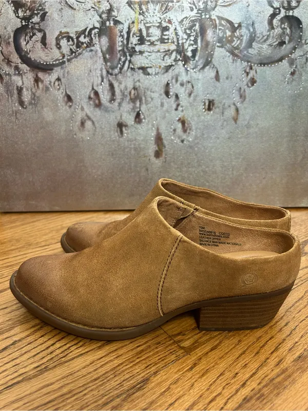 BORN Starr Tan Distressed Leather Slip On Mules Clogs Size 10 - Image 3