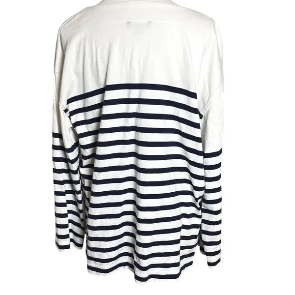 J.Crew Nautical Striped Cotton Tunic Split‎ Neck Oversized Top Preppy S - Image 2