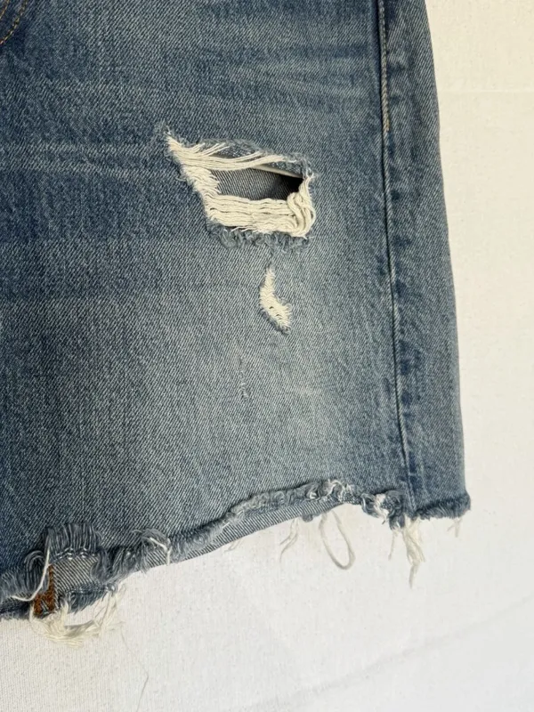 Levi's Distressed Denim Mini Skirt Button Fly Raw Hem 28 - Image 5