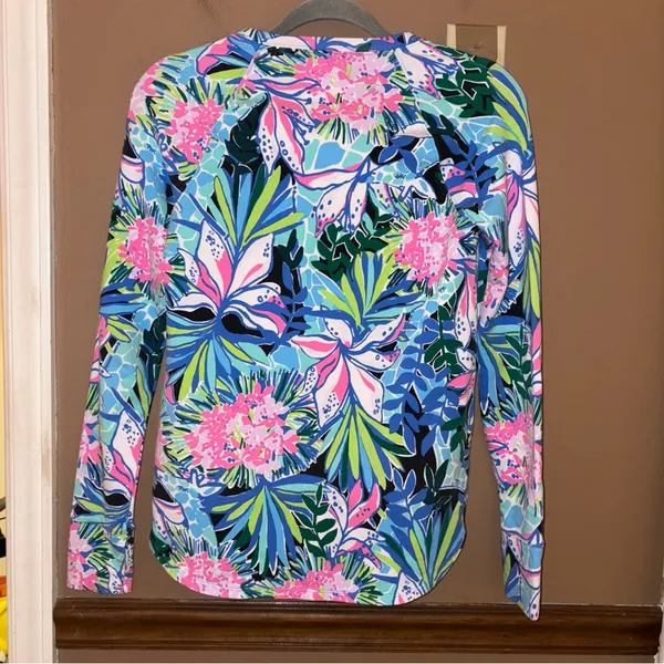 Lilly Pulitzer floral Blythe Pullover Luxletic blue pink size‎ XXS - Image 3