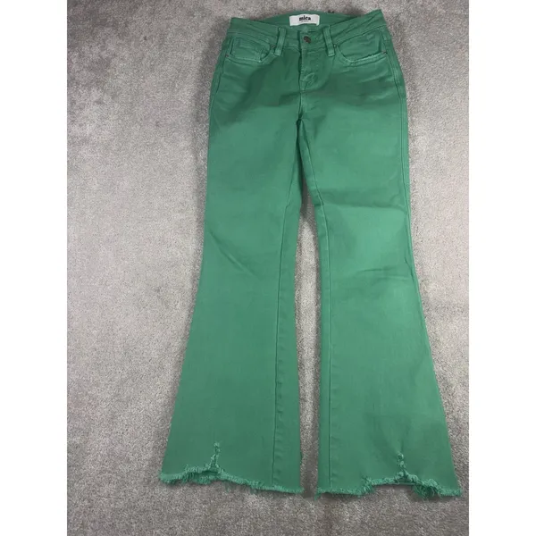 Mica Cropped Flare Jeans Women Size 25 Green Distressed Raw Hem High Rise Boho - Image 4