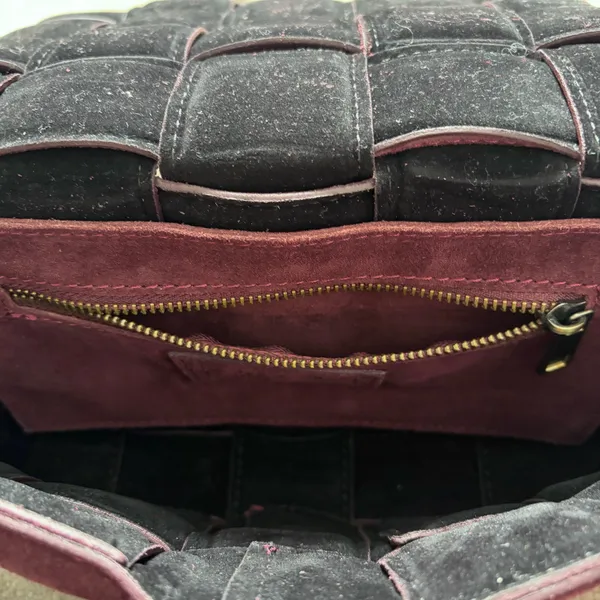 Viola Castellani Genuine Suede Woven Padded Flap Crossbody Bag Dark Purple - Image 6