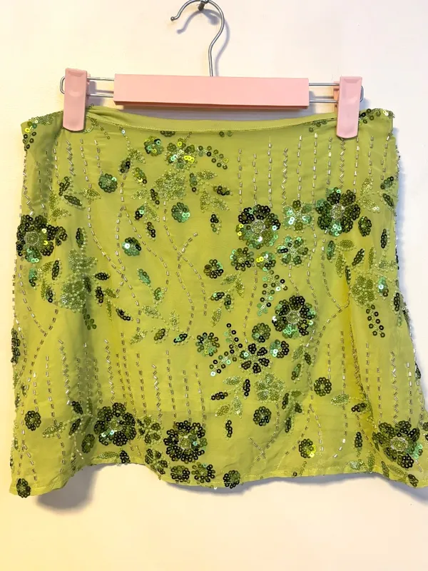 No Boundaries Sequin Beaded Embellished Mini Skirt Light Green Womens Size XS - Image 4
