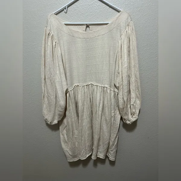 Free People Get Obsessed Babydoll Mini Dress M Cream Boho Flowy Cottagecore - Image 2