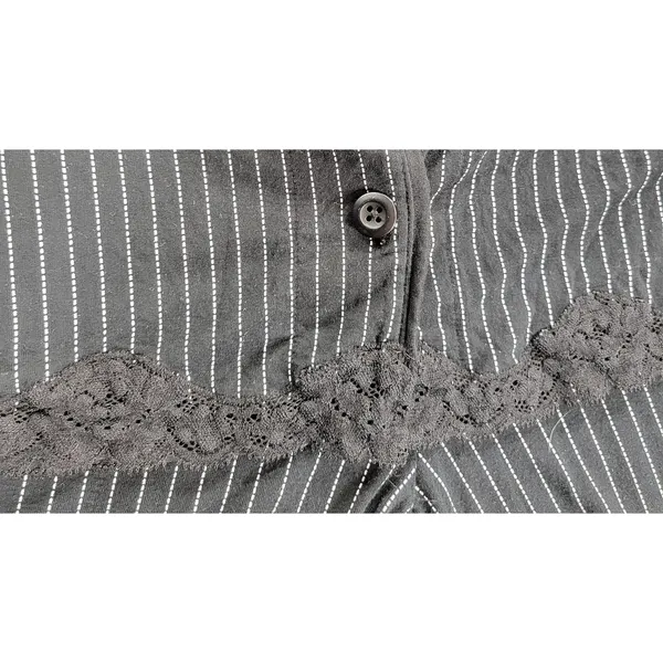 Soma Cool Collection Night Pajama Set S/M Black Stripes Lace Trim Crop Button Up - Image 14