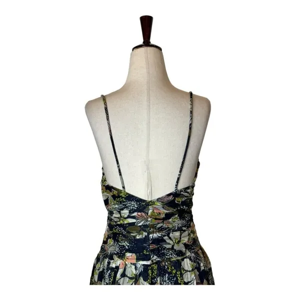 Tanya Taylor‎ Dress Women 00 Black Floral Print Linen Silk Ruched Lovette Maxi - Image 6
