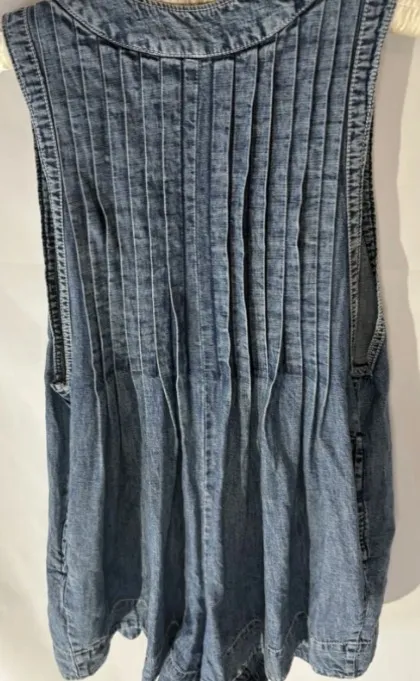Free People Denim Webster Romper Blue Women's Small Sleeveless Pintuck - Image 5