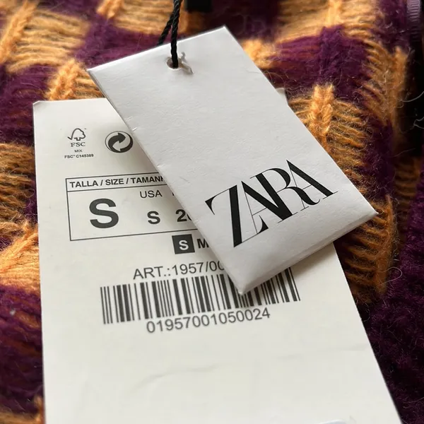 NWT Zara Wool Blend Plaid Knit Cardigan Jacket Size Small - Image 8