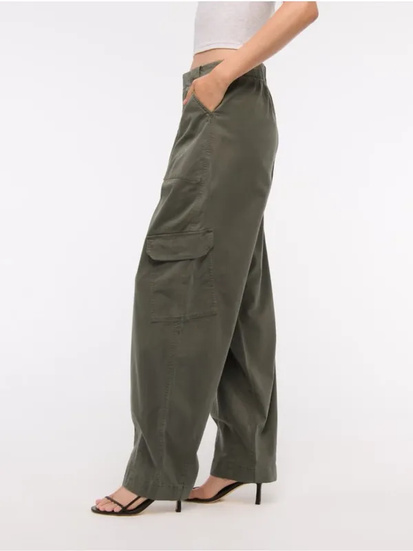 Abercrombie & Fitch Cargo Pants Barrel Leg Olive Green Elevated Casual Size 25/0 - Image 4