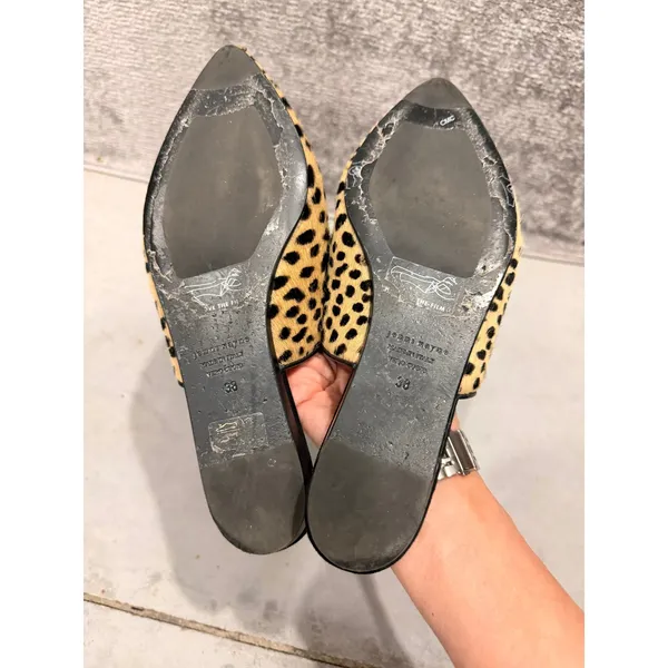 Jenni Kayne Womens Mules 38 Tan Cheetah Print Calf Hair Pointed Toe Flat Italy - Image 4