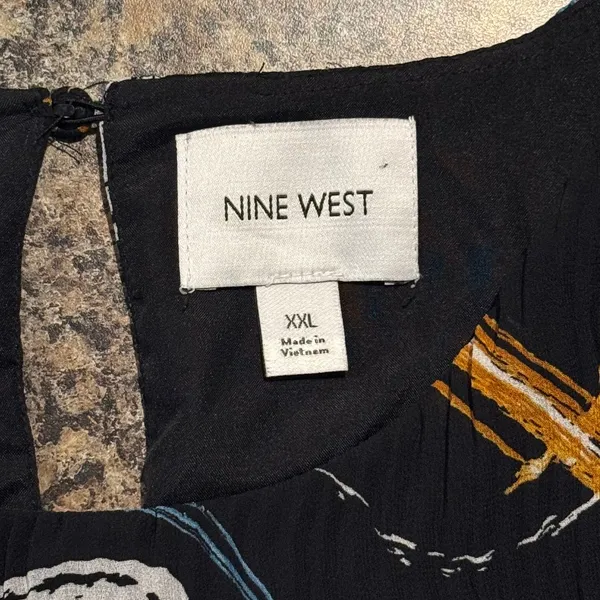 Nine West Dress Pleated Abstract Boho Marble Flowy Maximalist Artsy Lined XXL - Image 3