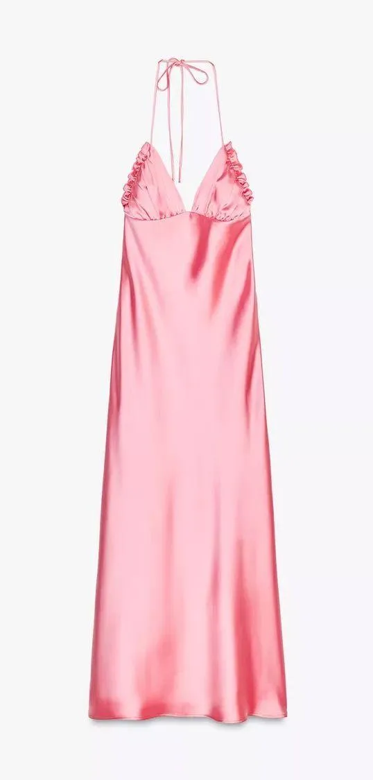 Zara Maxi dress Pink Satin ruffle bodycon party wedding summer evening - Image 10