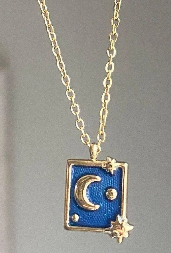 Handmade gold stainless steel blue celestial whimsical chic moon necklace⭐️ - Image 3