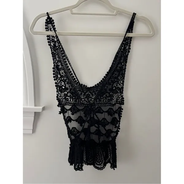 Y2K Vintage Black Crochet Lace Cami Tank Top Fairy Grunge Whimsigoth Festival - Image 4