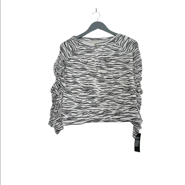 NWT Chaser BLISS KNIT SHIRRED RAGLAN PULLOVER XS Animal Prit Black White Y2k - Image 8