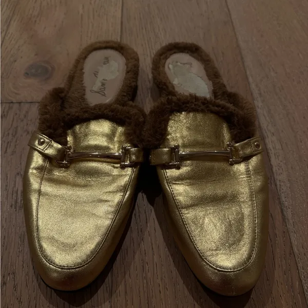 Danica Gold Fuzzy Slip On Mules - Image 6