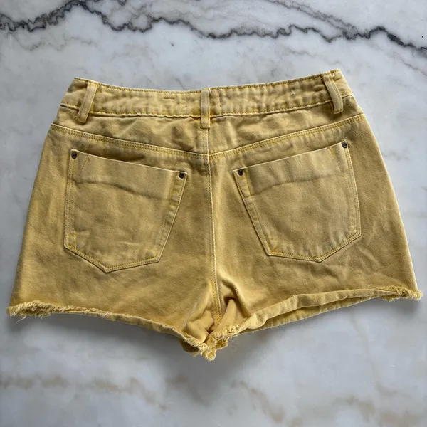 A Loves A Mustard Yellow Jean Shorts High Waisted Button Fly Cutoffs Size 25 - Image 2