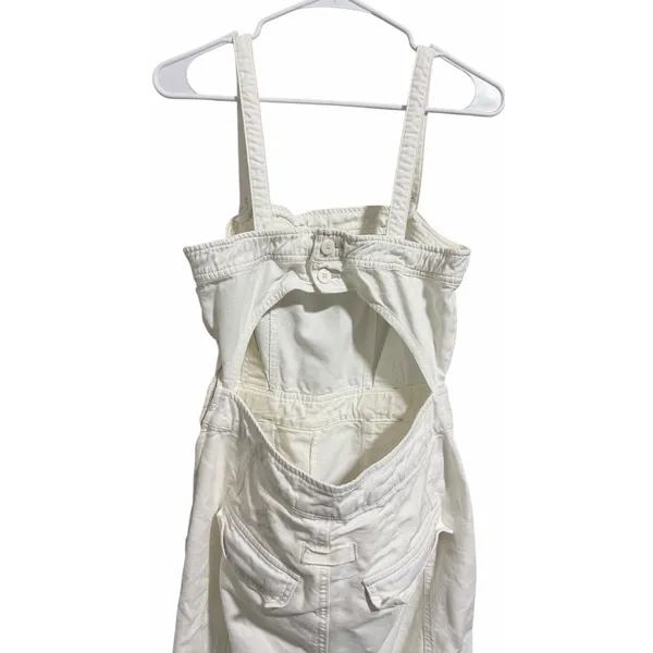 Free People Go West Jean‎ Denim Overall Jumpsuit Zinc White Women's Size Small - Image 4