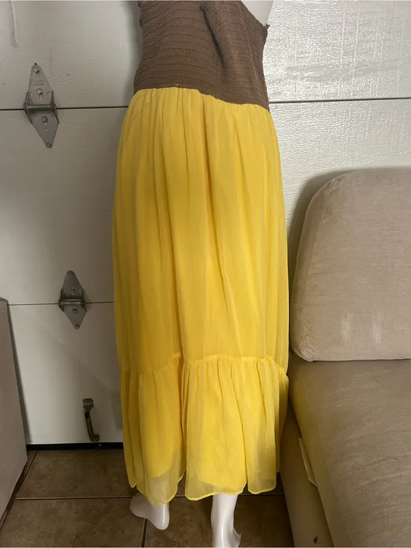 Zara Brown Crochet Bodice Yellow Maxi Dress - Image 9