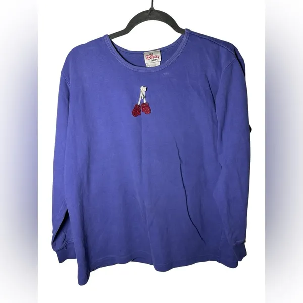 Vintage Disney Store Purple Long Sleeve T-Shirt Mittens Embroidery Womens Size L - Image 3
