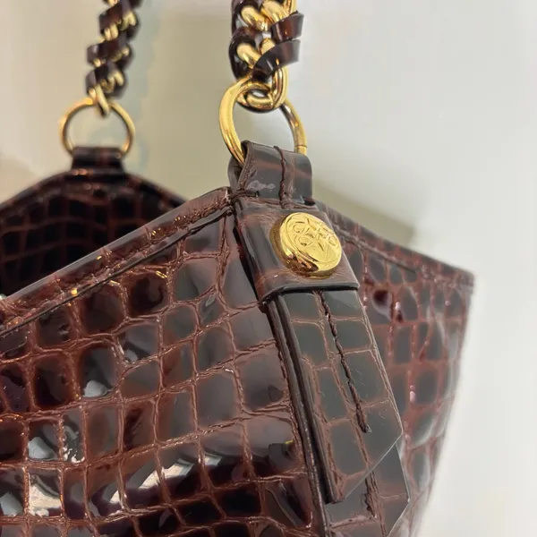Antonio Melani Brown Patent Leather Croc Embossed Woven Chain Handle Bag - Image 9