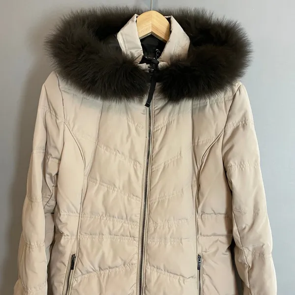 Laundry by Shelli Segal Down Puffer‎ Coat Fur Trim Detachable Hood Women Large - Image 3