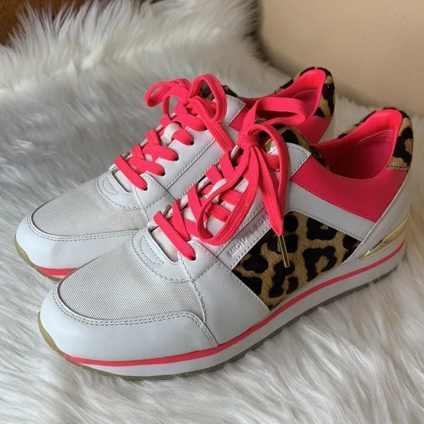 Michael Kors Billie Trainer Leather Leopard Print Sneakers Size 9 - Image 6