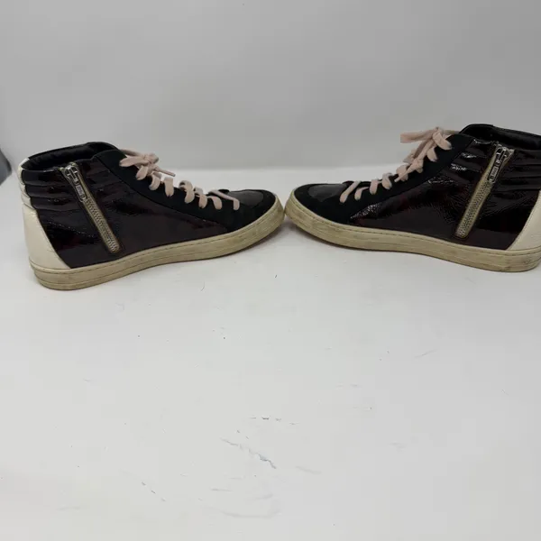P448 Skate Turtle High Top Sneaker Patent Leather Suede Brown Black Womens 38 - Image 8
