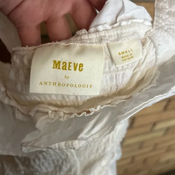 Maeve Anthropologie Smocked Ruffle Tank Ivory/White Size Small - Image 7