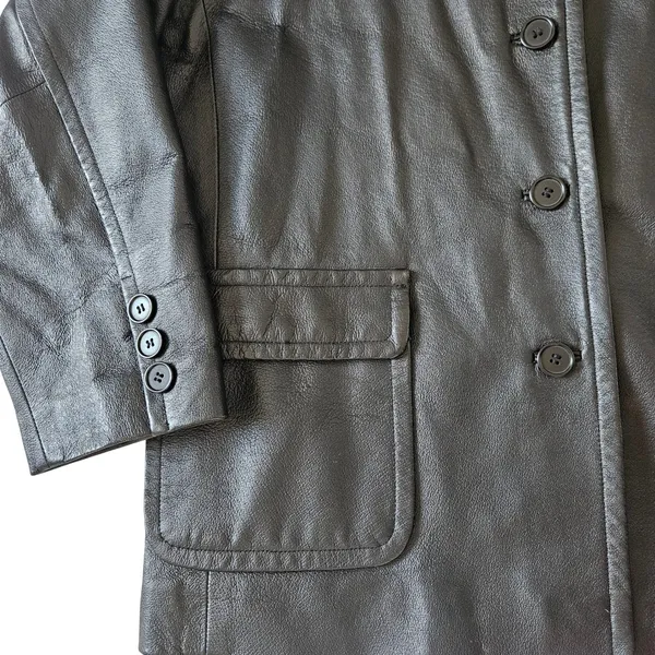 Vintage Bagatelle Leather Jacket Women's Button Front Minimalist 90s Black Sz L‎ - Image 9