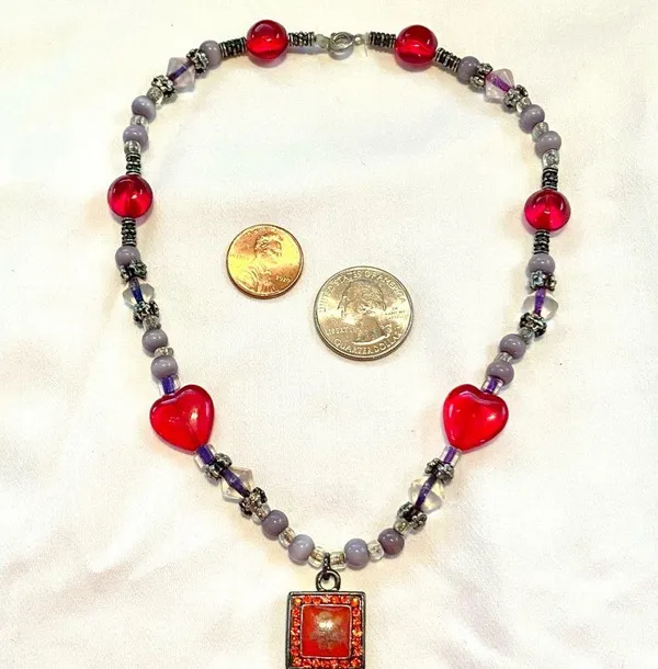 Purple red pressed flower choker - Image 3