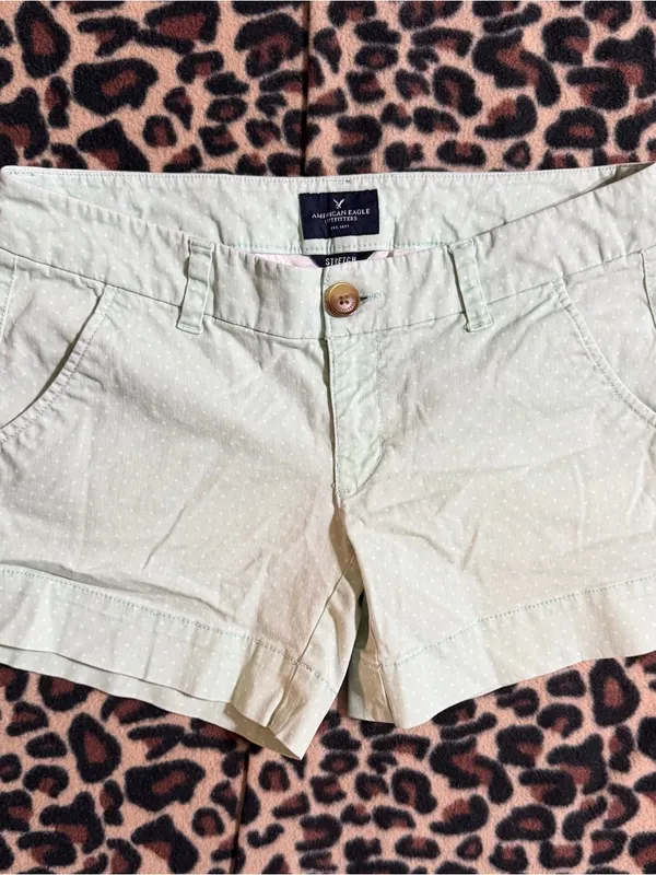 2000s vintage style American Eagle whimsical green polka dot low rise shorts - Image 2