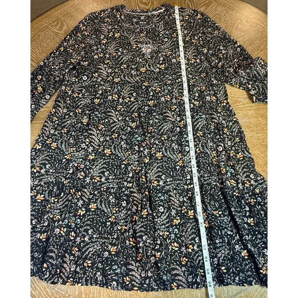Maeve Anthropologie Amber Tiered Tunic Dress Black Floral Size XL Long Sleeve - Image 7