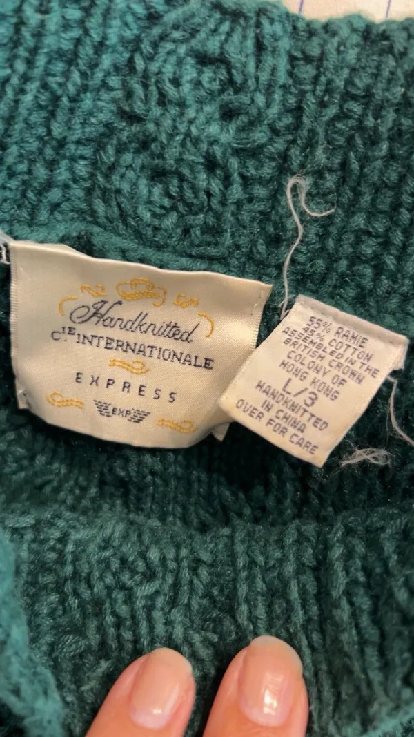 Vintage Express Handknitted Green Sweater Women’s size Large Cable Knit Academia - Image 5