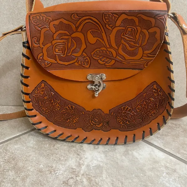Hand tooled Leather‎ Crossbody Bag Floral Shoulder Bag Western Purse mexican - Image 2