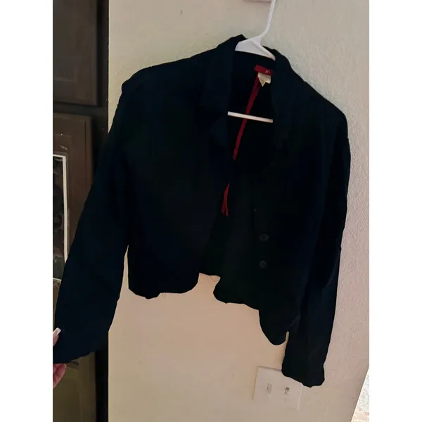 Xi Womens‎ Black Cropped Blazer Jacket Two Button Made in USA J1179 L - Image 5