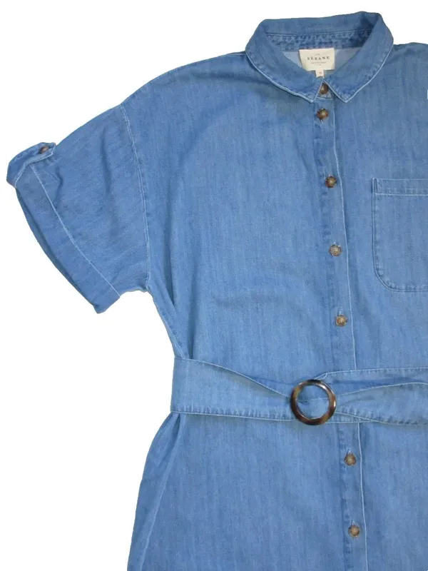 NWT Sezane Dora in Light Blue Chambray Belted Long Shirt Dress 42 / US 10 - Image 7