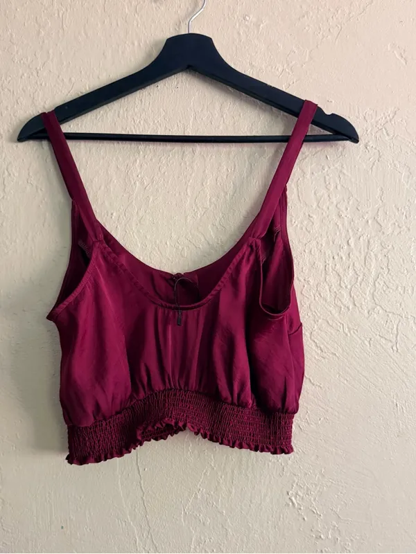 Free People Button-Front Smocked Hem Crop Camisole in Berry - Image 3