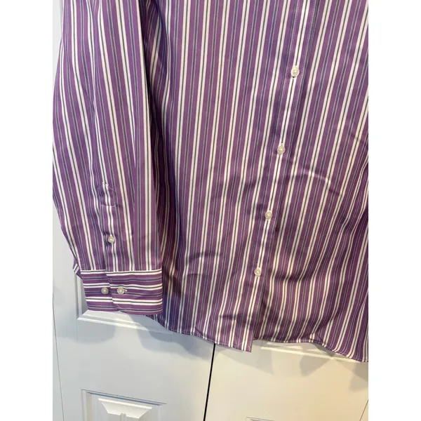 Chaps Purple And White Stripe Button‎ Down Shirt Size 1X - Image 4