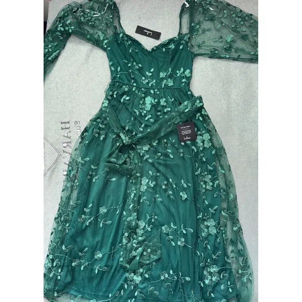 Lulus Darling‎ Charisma Emerald Mesh Embroidered Midi Dress Size Small NWT - Image 4