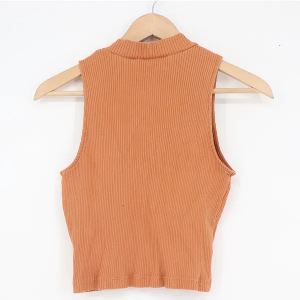 Uniqlo Womens Ribbed Mock Neck Tank Top Terracotta Orange Size M - Image 5