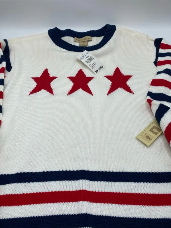 Mountain Lake Vintage American Flag Sweater Patriotic Women’s Medium Stars Stripes 100 Cotton - Image 3